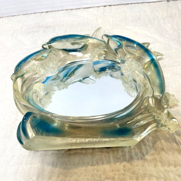 Dolphin-Themed Oval Mirror With Blue & Clear Resin Frame - Picture 2 of 12